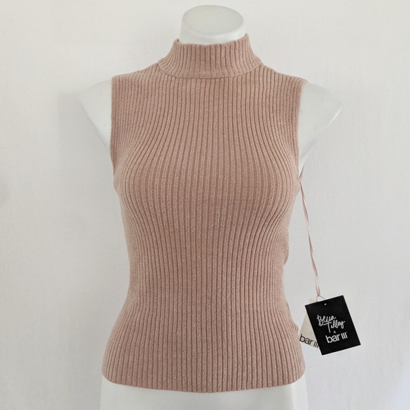 Becca Tilley x Bar III Mock Neck Sleeveless Ribbed Chenille Sweater, XS NWT - Picture 2 of 6